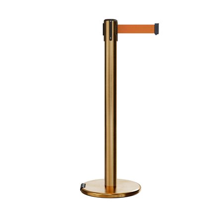 MONTOUR LINE Retractable Belt Stanchion Roller Base, 3ft Sat.Brass Post 16ft Orange ME650-SB-OR-160